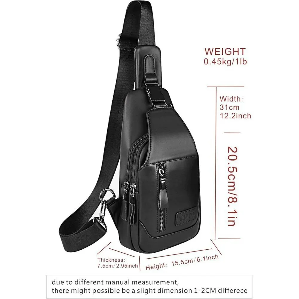 👉 Men Black Crossbody Bags Leather Sling Purse Chest Backpack Shoulder Bags